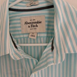 Abercrombie & Fitch Men's Aqua and White Striped Shirt